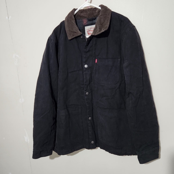 Levis Plaid Lined Canvas Chore Jacket Size XL 100% Cotton Black Full Zip  A3 - Picture 2 of 14